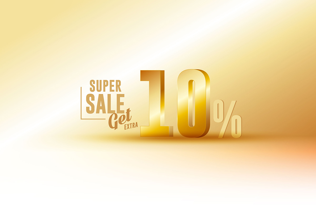 Con số giảm giá 10% màu vàng gold file vector mẫu GP173