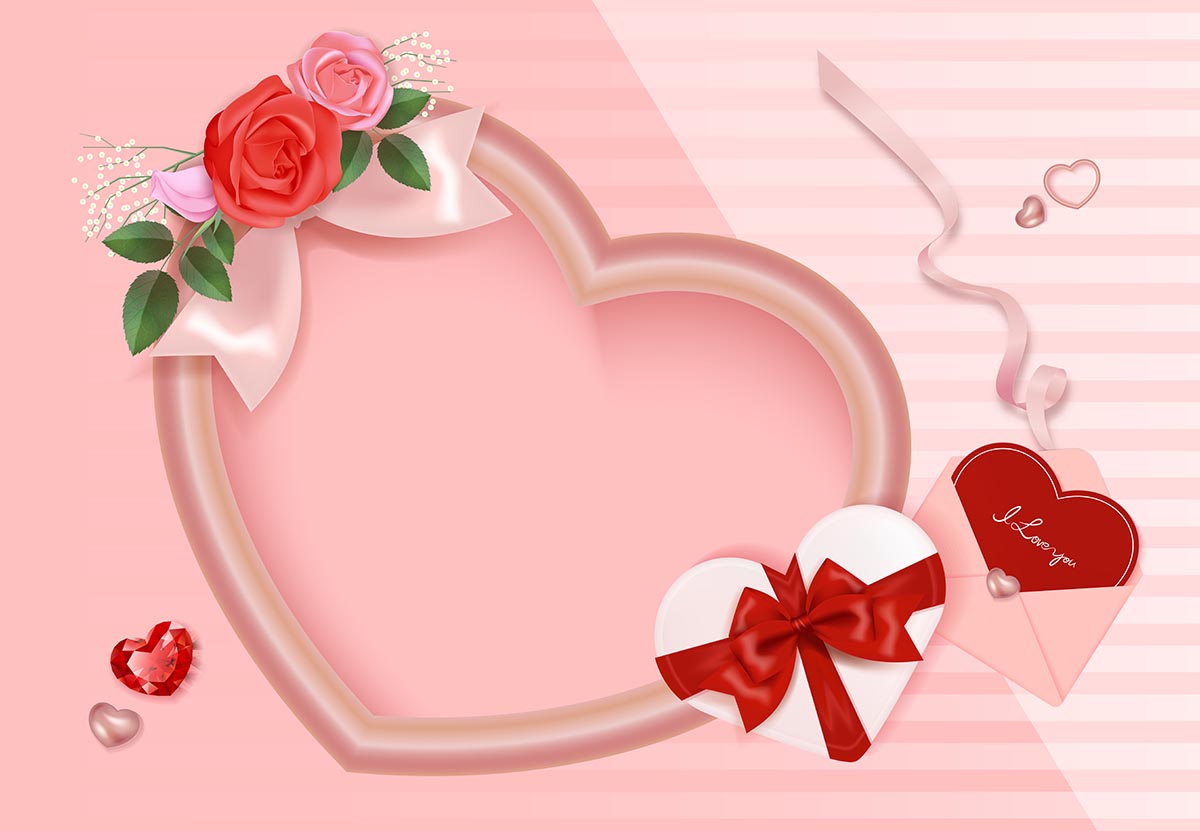 Background trái tim hồng cùng hộp quà valentine file vector mẫu số 632