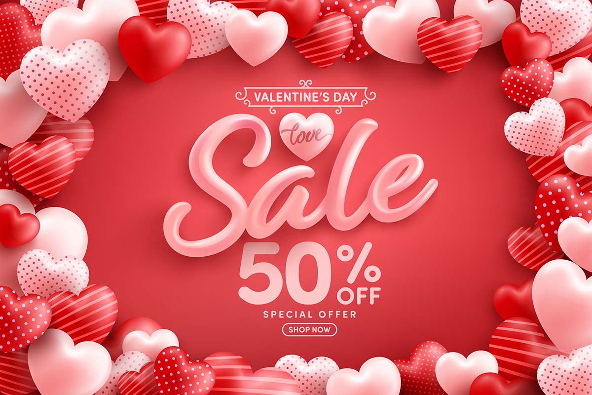 Banner sale 50% ngày valentine file vector mẫu BV349