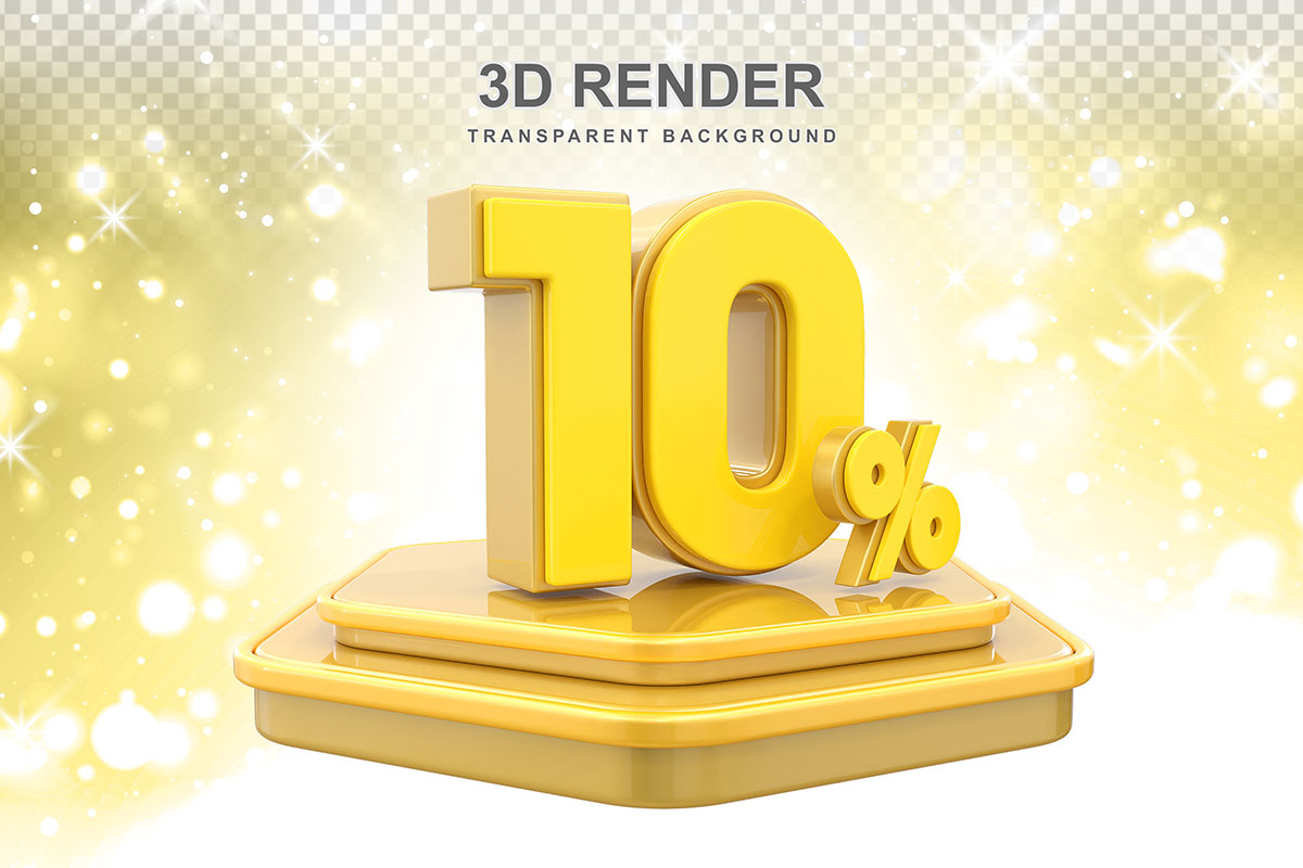 Hình ảnh bục 3D giảm giá 10% màu vàng file PNG mẫu GP228