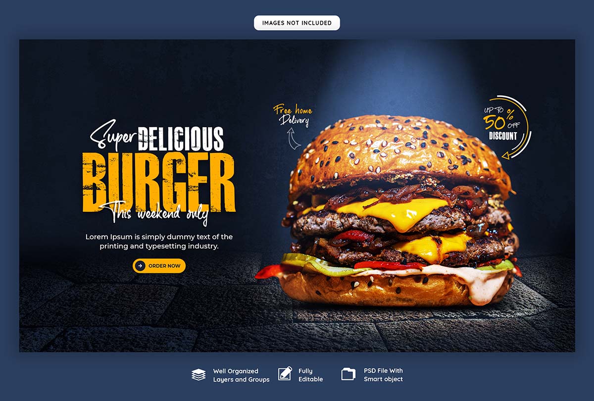 Banner quảng cáo bánh hamburger file PSD mẫu P18