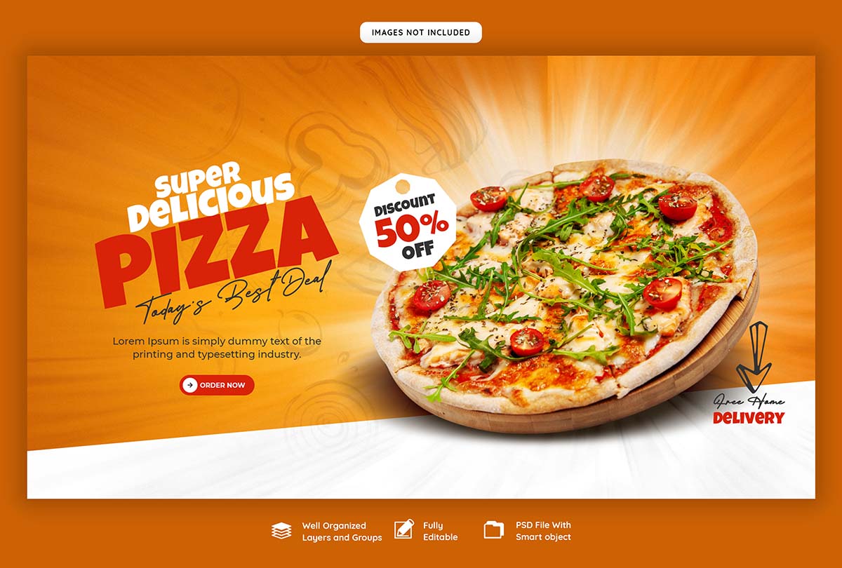 Banner quảng cáo bánh pizza hải sản file PSD mẫu P28