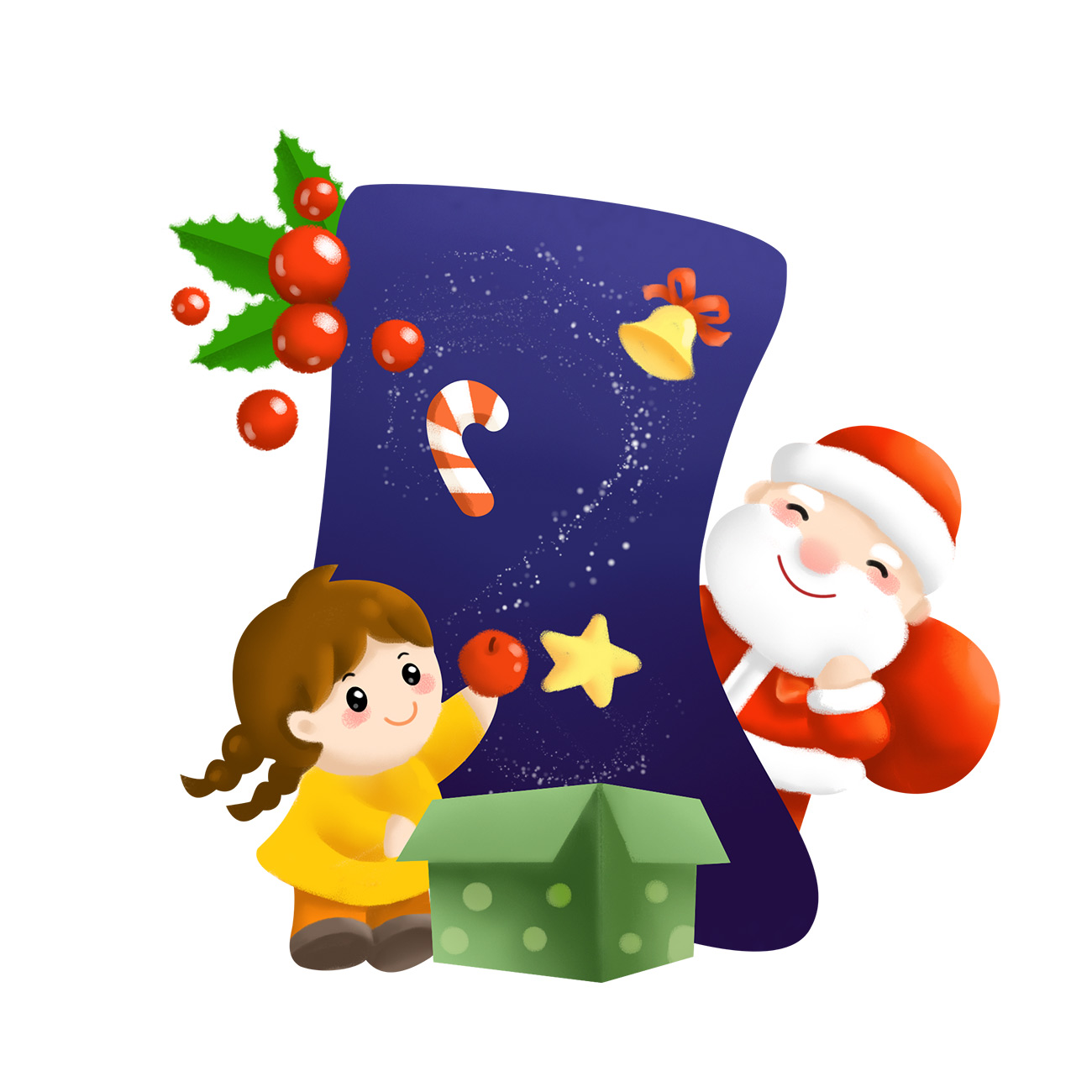 Ảnh minh họa bé gái cùng ông già noel trang trí giáng sinh file PSD