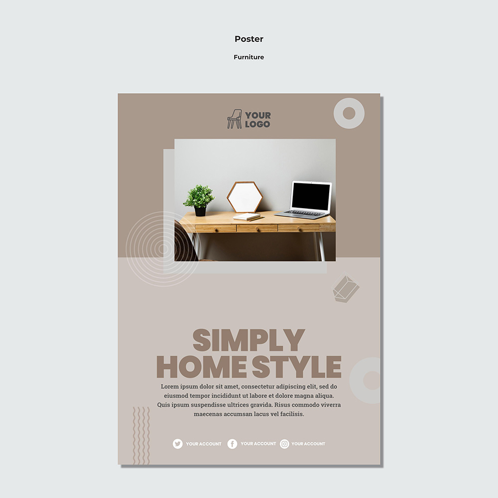 Poster thiết kế nội thất bàn làm việc file PSD mẫu NT39