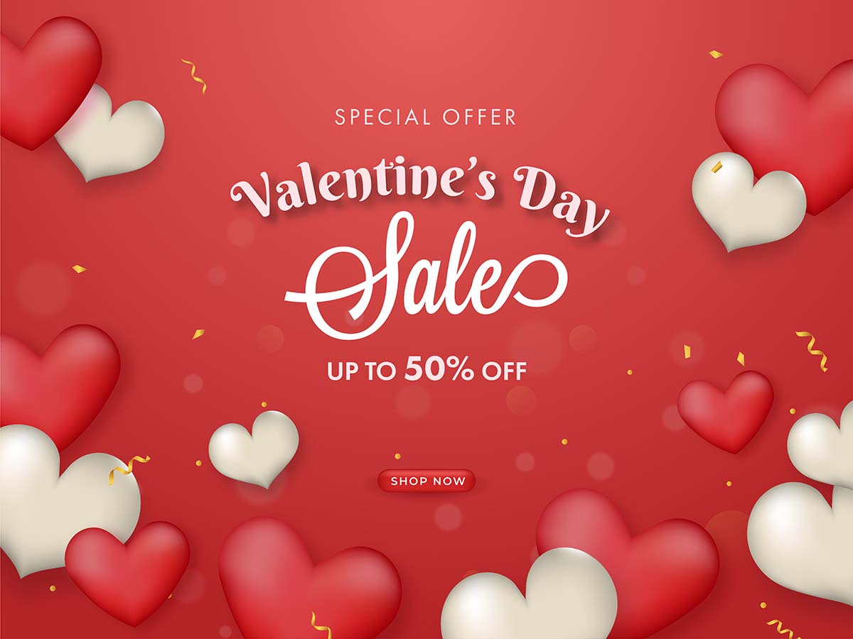 Banner ưu đãi ngày valentine họa tiết trái tim hồng file vector mẫu số 358