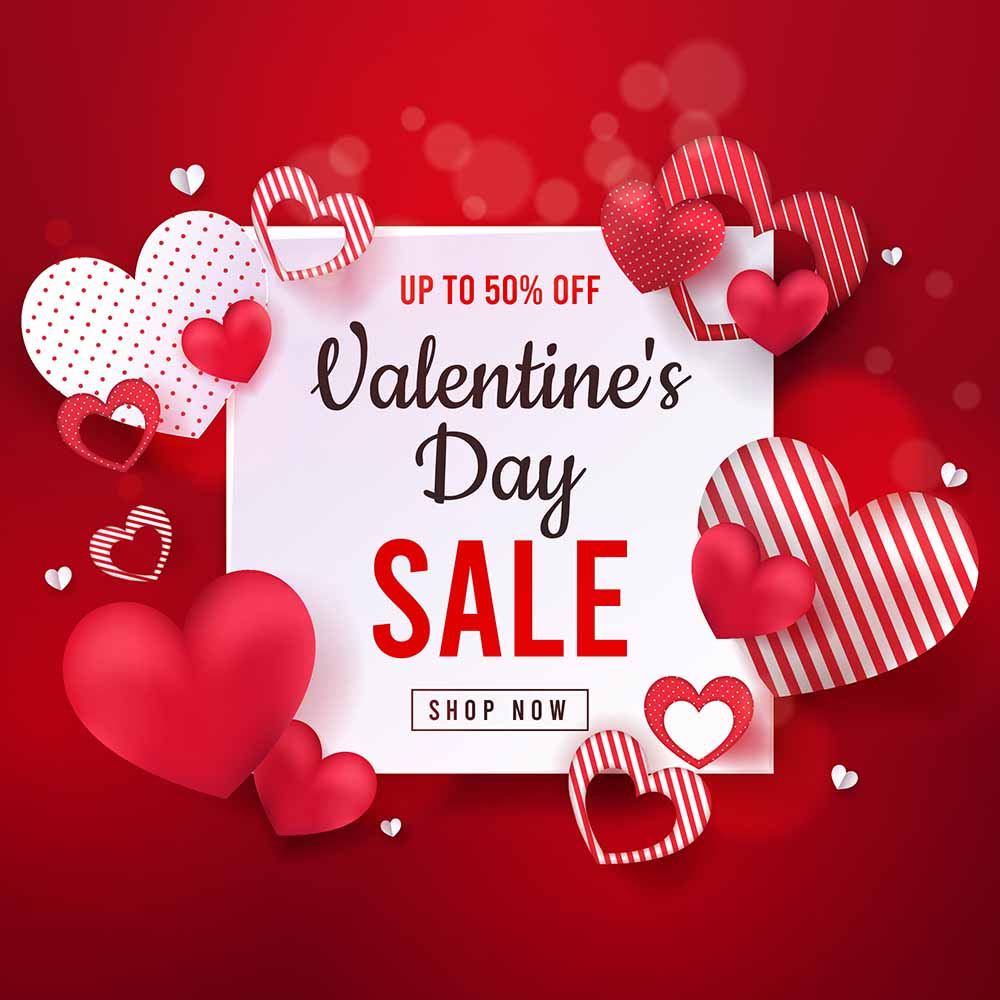 Banner giảm giá dịp ngày valentine nền đỏ file vector mẫu số 950