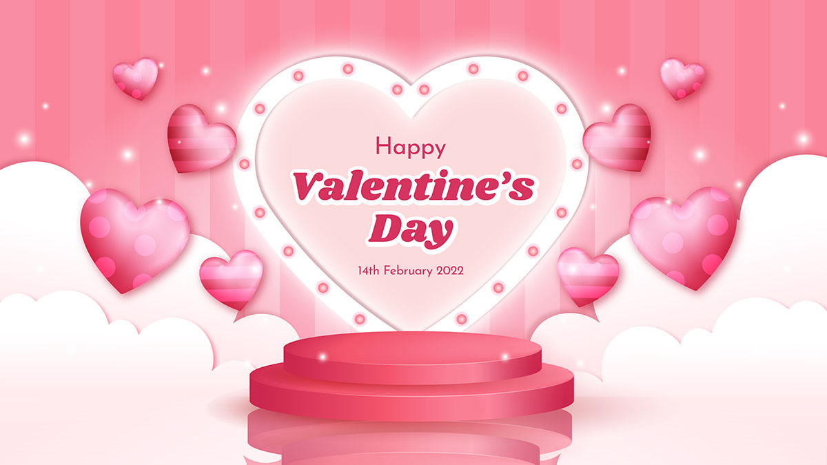 Banner bục trái tim hồng ngày valentine file vector mẫu số 744