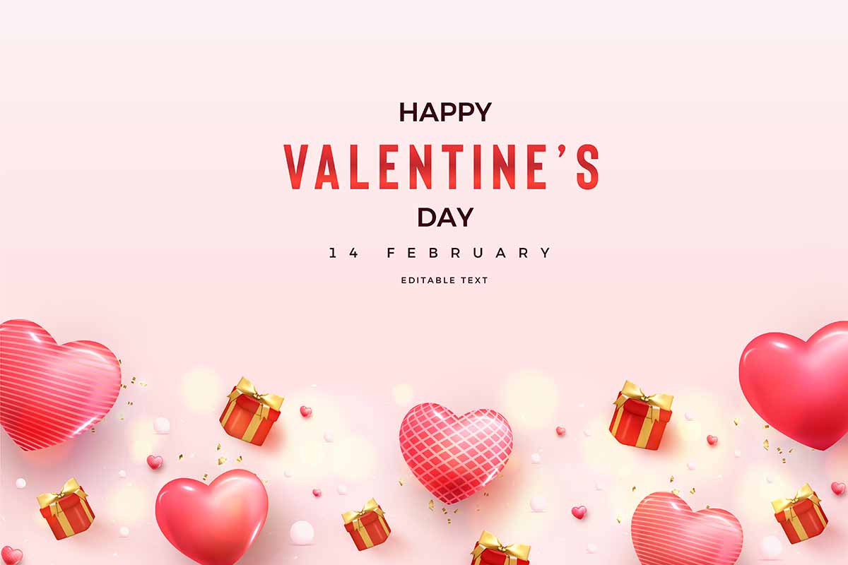 Banner ngày valentine hình ảnh hộp quà cùng trái tim hồng file vector mẫu số 657