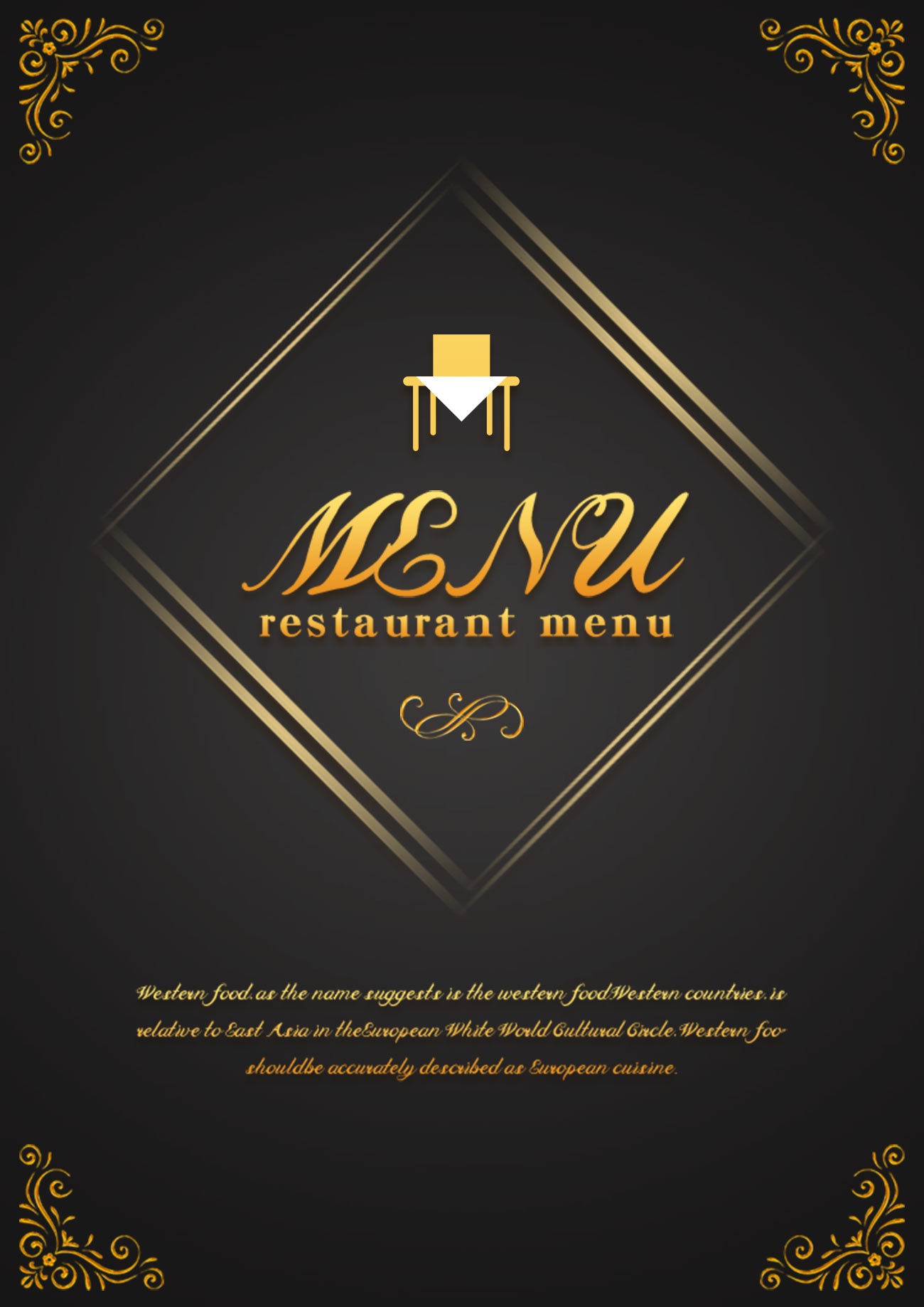 Menu nhà hàng màu đen chữ vàng file PSD