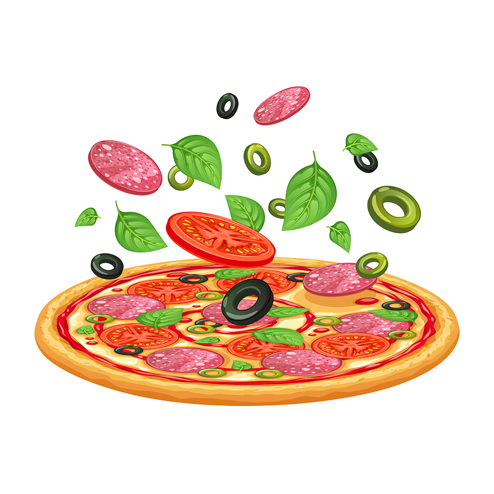 Hình minh họa bánh Pizza với cà chua và xúc xích K47 file EPS