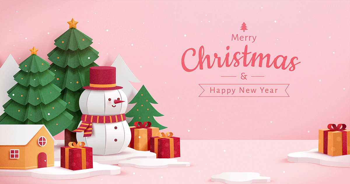 Banner hình ảnh người tuyết cùng cây thông noel file vector mẫu số 782