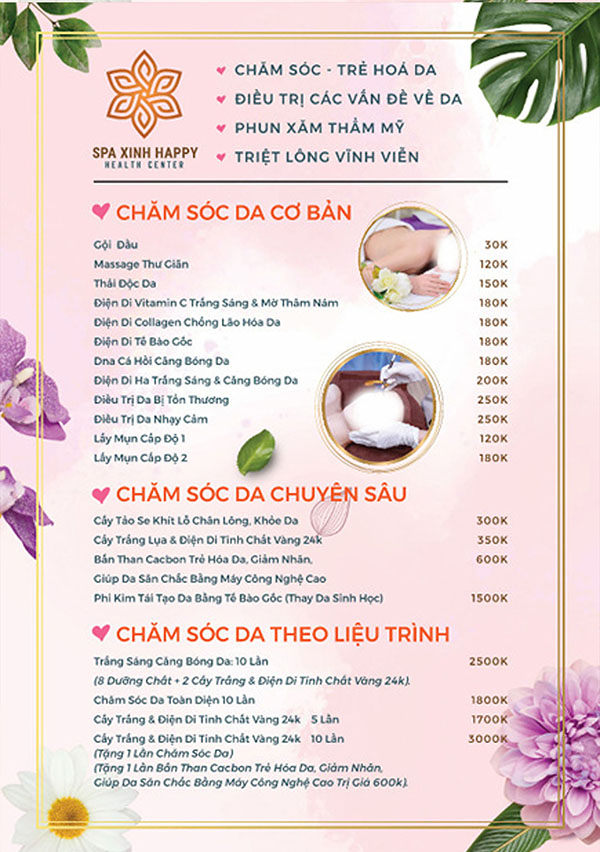 Mẫu menu spa làm đẹp và massage M18 file Corel