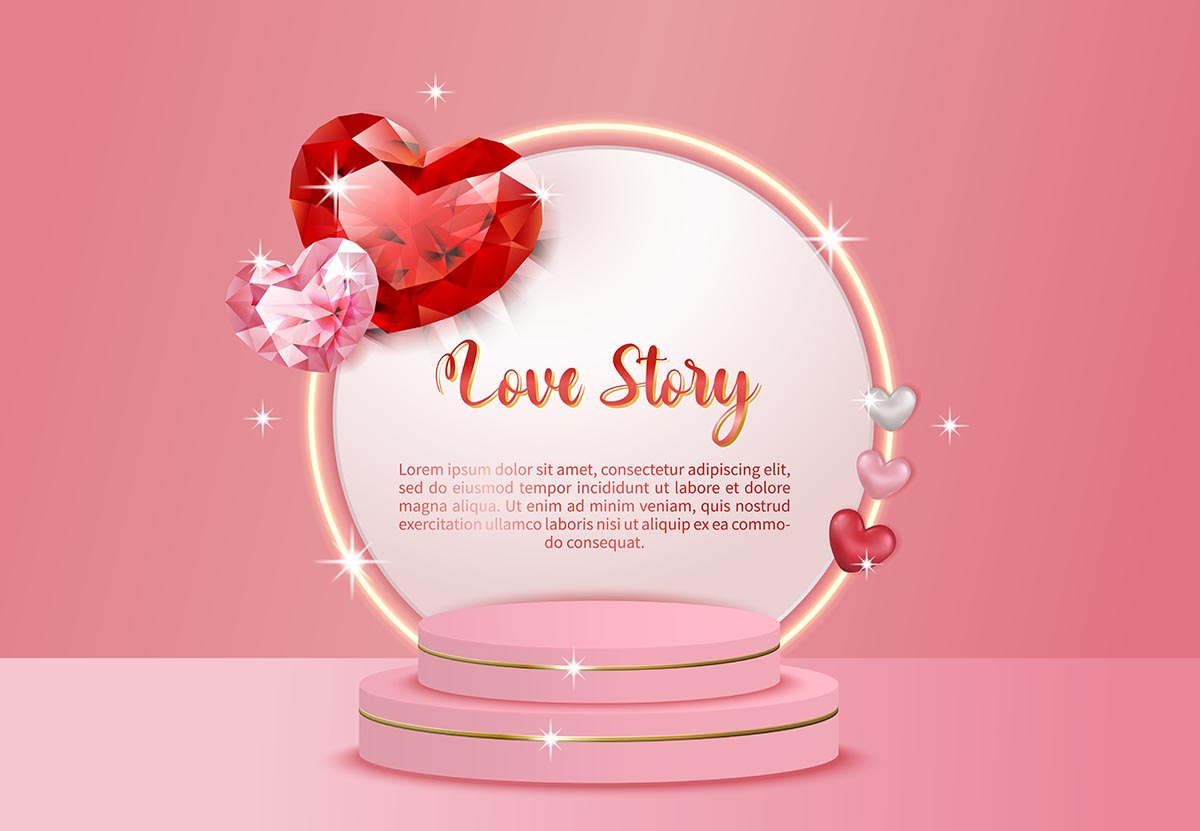 Banner bục 3D ngày valentine nền hồng file vector mẫu số 229