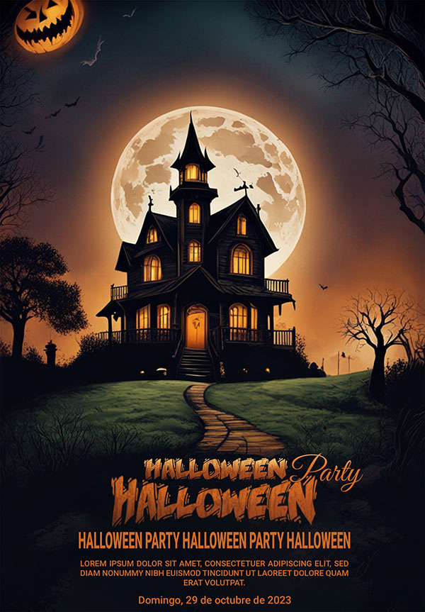 Poster lễ hội halloween ngôi nhà ma file PSD mẫu MB205