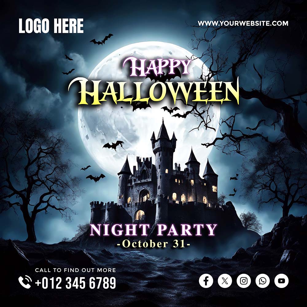 Poster lễ hội halloween kinh dị file PSD mẫu MB223