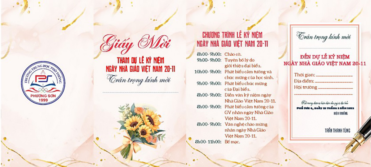 Giấy mời tham gia Ngày Nhà Giáo Việt Nam 20.11 File Corel