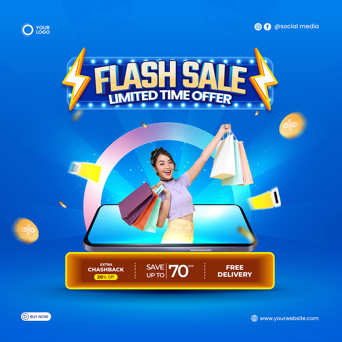 Banner flash sale 70% miễn phí vận chuyển file EPS