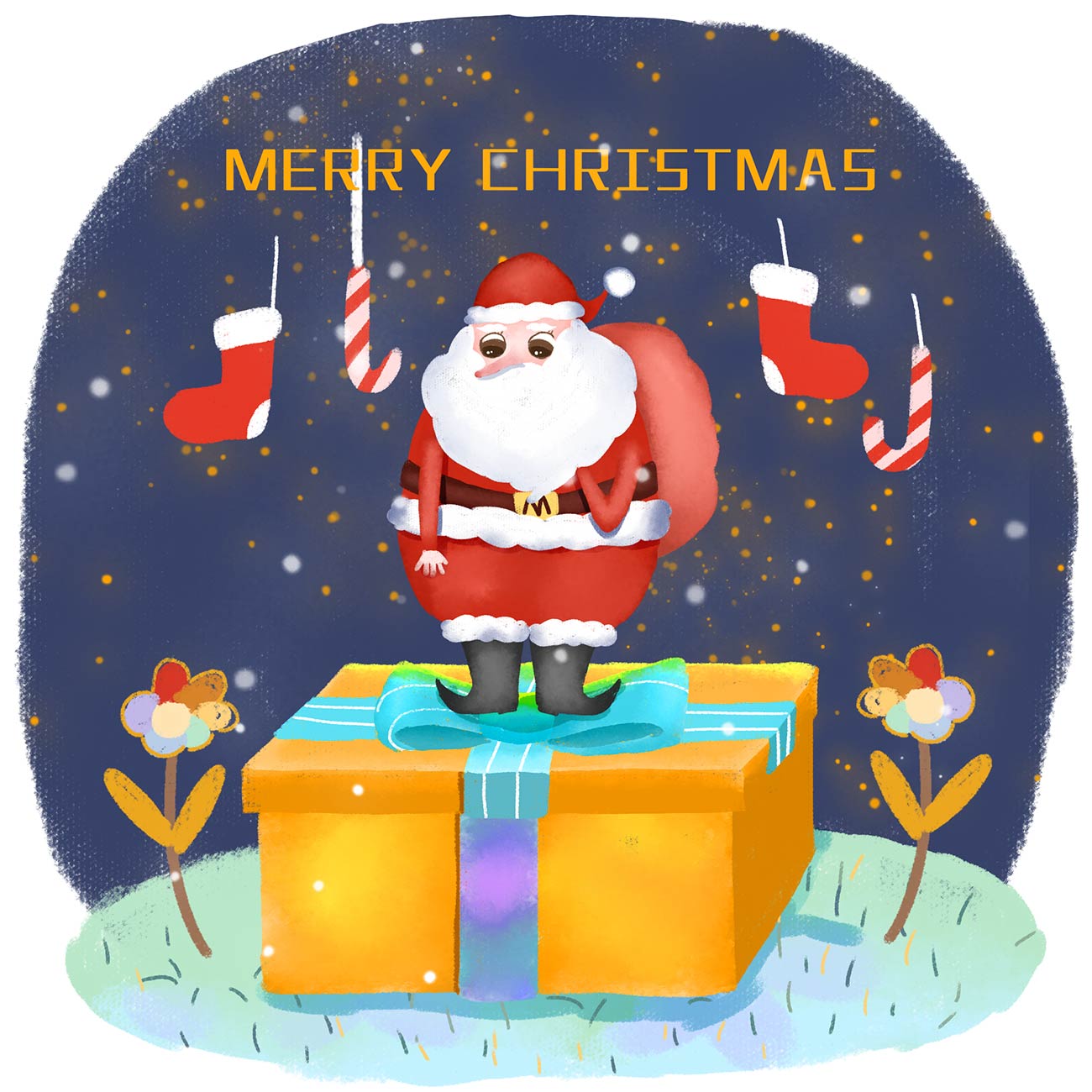 Ảnh minh họa ông già noel và hộp quà khổng lồ file PSD