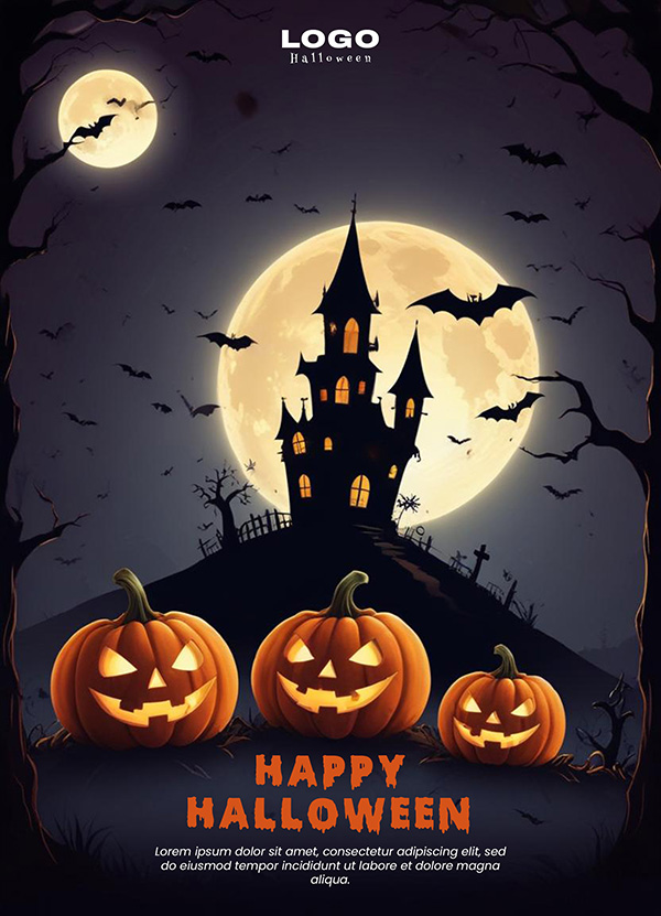 Poster lâu đài ma quái đêm halloween file PSD - mẫu số 728