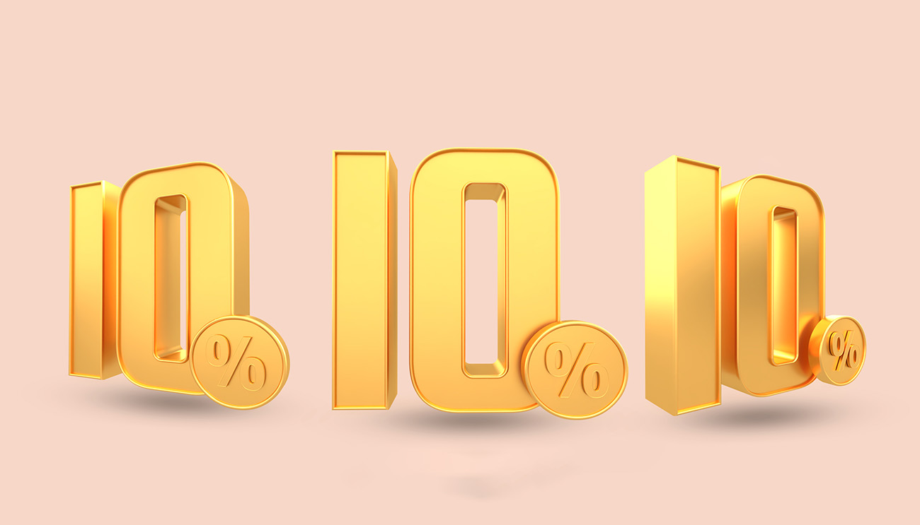 Bộ số 10% 3D vàng gold mẫu 01 file PSD