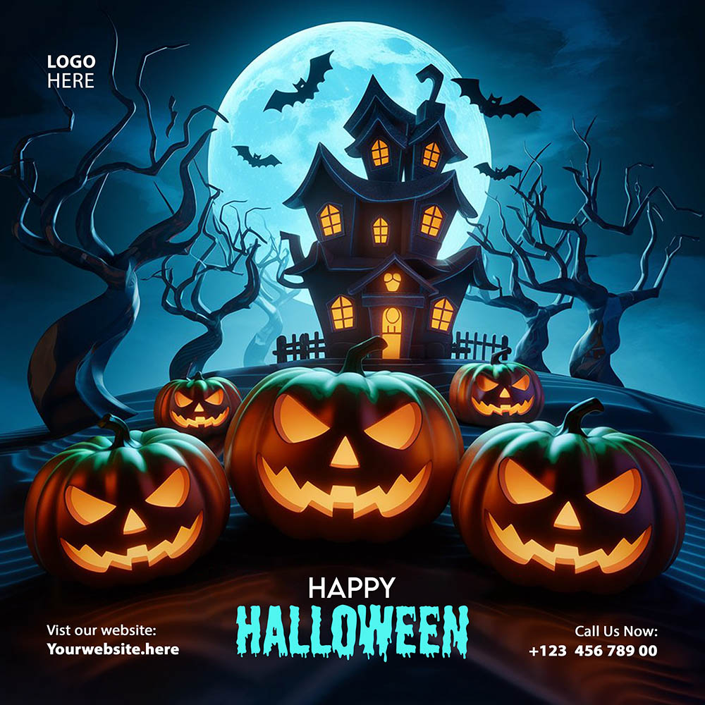 Banner ngôi nhà kinh dị halloween file PSD - mẫu số 340