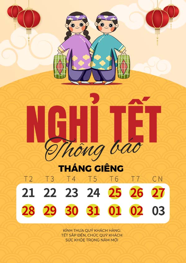 Poster thông báo lịch nghỉ tết nguyên đán file PSD mẫu số 811