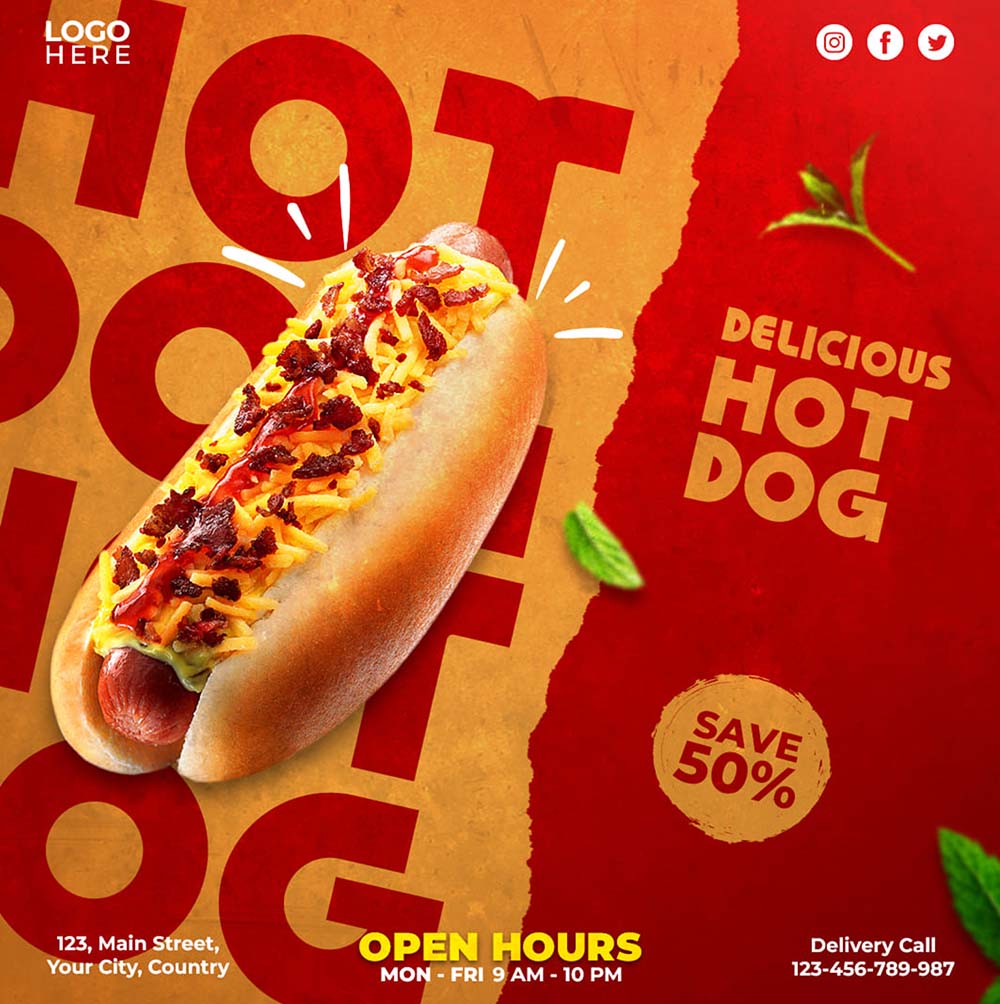 Poster quảng cáo đồ ăn bánh mỳ hot dog P14 file PSD