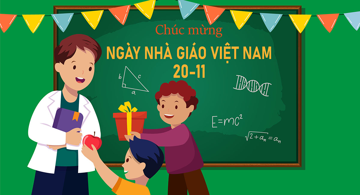 Hình ảnh học sinh tặng quà cô giáo file vector mẫu CG155