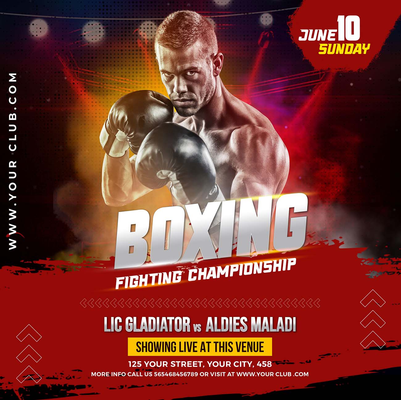 Banner võ sĩ quyền anh thi đấu boxing A12 file PSD