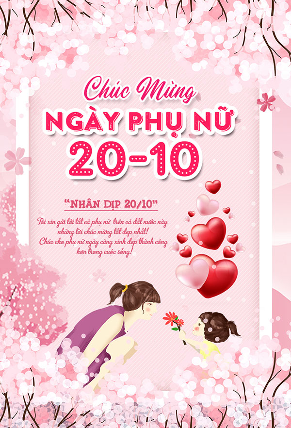 Thiệp chúc mừng ngày phụ nữ việt nam file PSD mẫu PN218