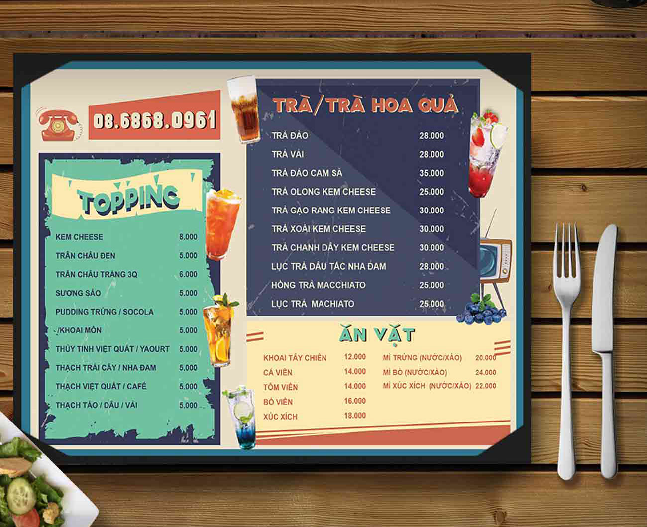 Menu tiệm trà hoa quả file CDR