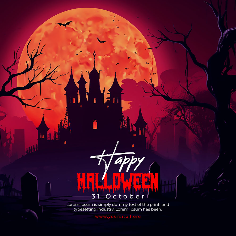 Banner lâu đài ma quái halloween file PSD - mẫu số 253