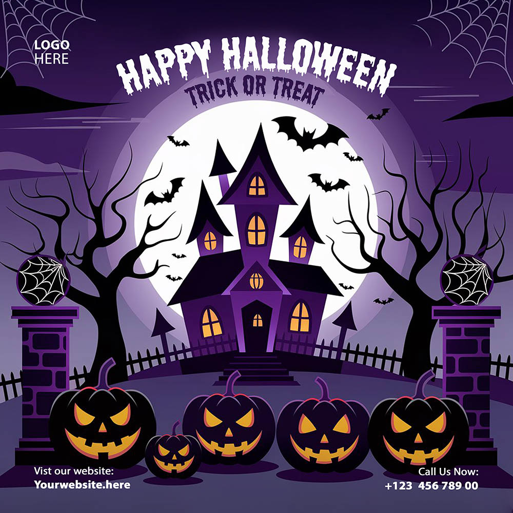 Banner lâu đài ma quái halloween file PSD - mẫu số 339