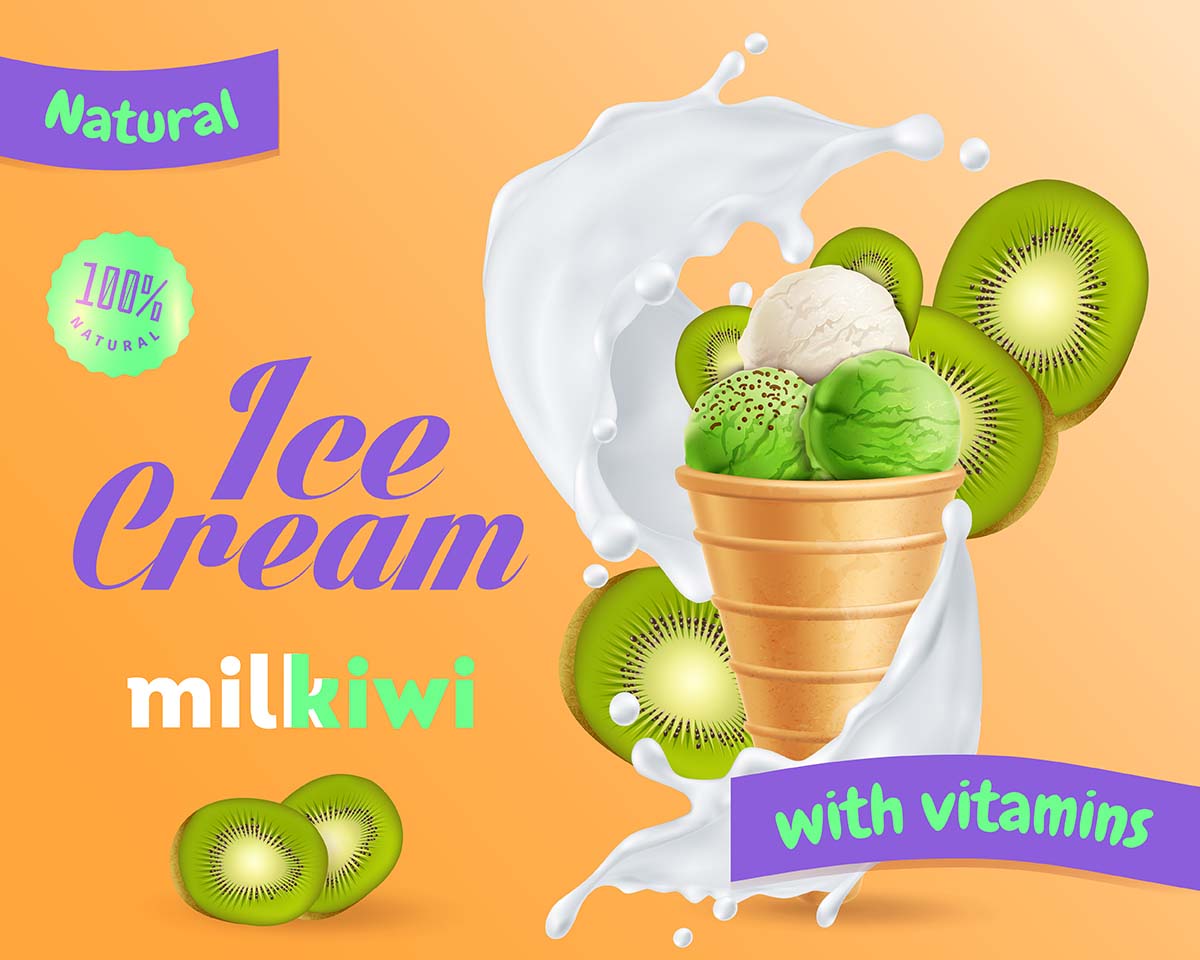 Banner quảng cáo kem matcha kiwi file vector mẫu DE119