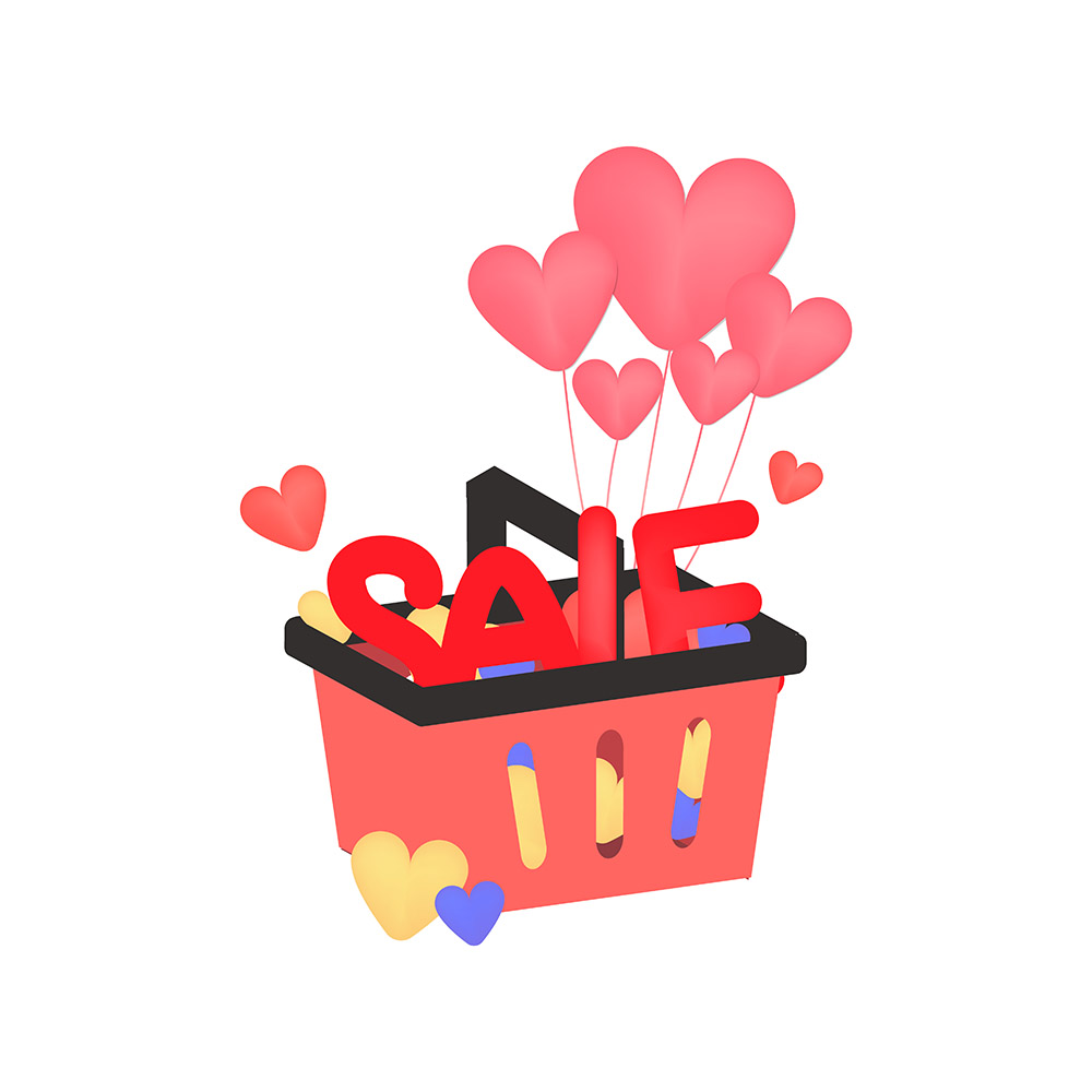 Hình minh họa sale ngay valentine hình giỏ đồ file vector mẫu số 464