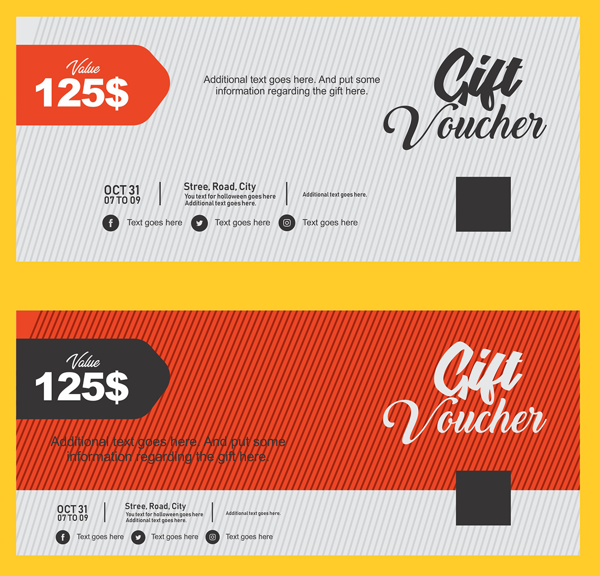 Mẫu voucher giảm giá màu cam trắng file EPS