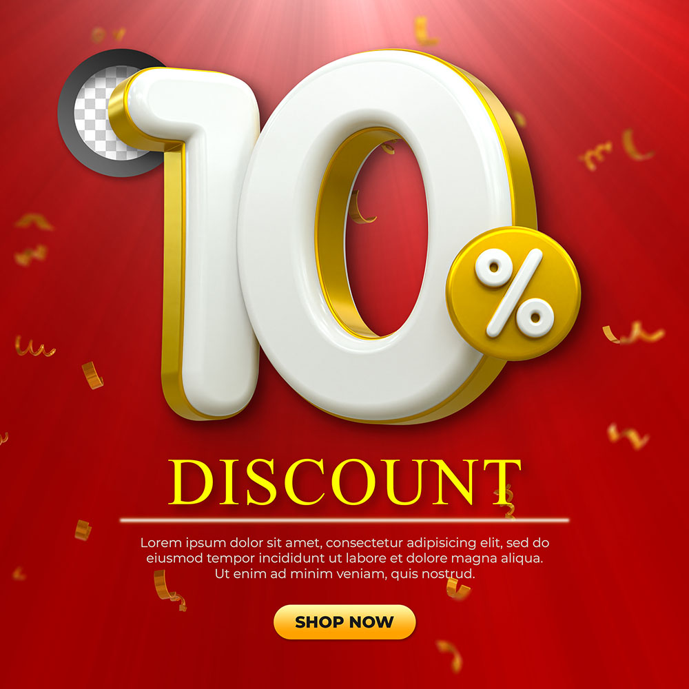 Banner giảm giá 10% hiệu ứng vàng gold file PNG mẫu GP252