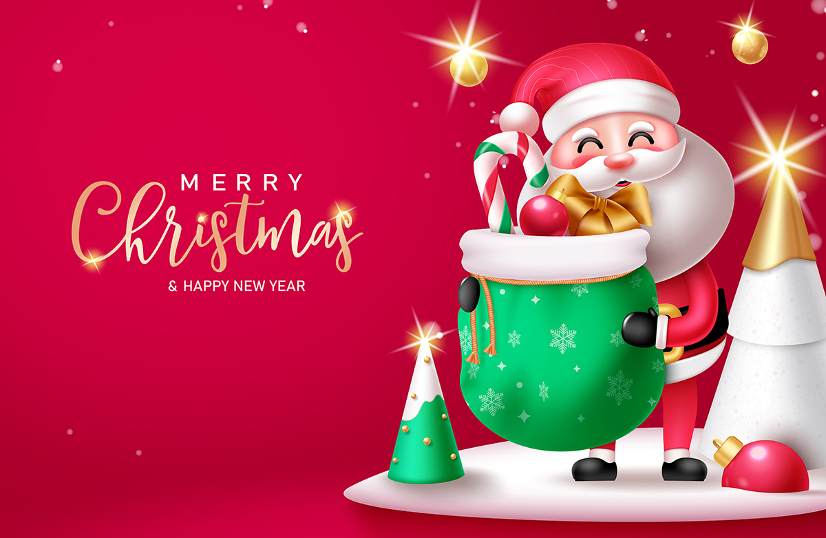 Banner ông già noel ôm túi quà quà file vector mẫu BN214