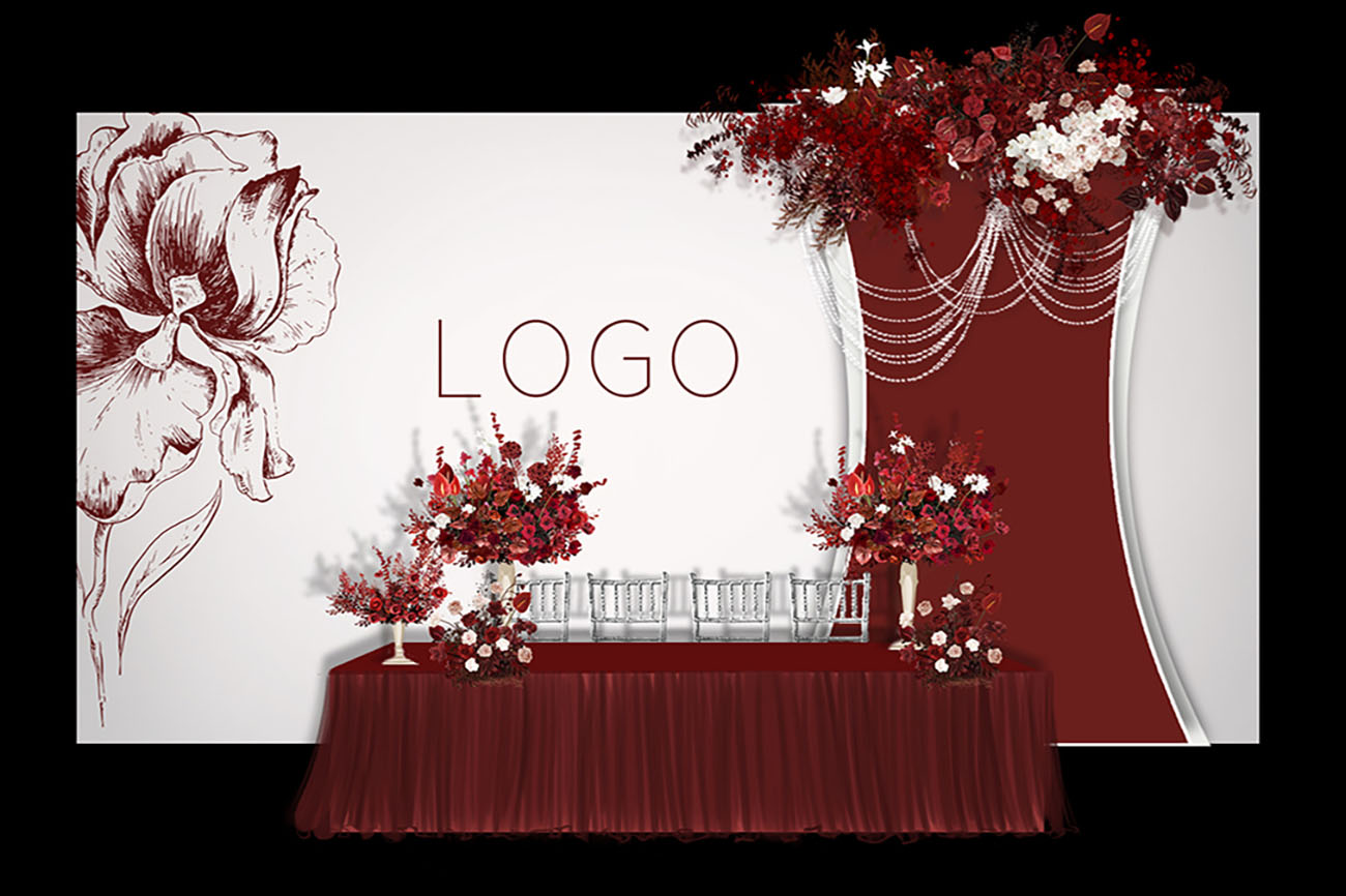 Backdrop chụp hình đám cưới tự làm tone trắng và đỏ mẫu 48 file PSD