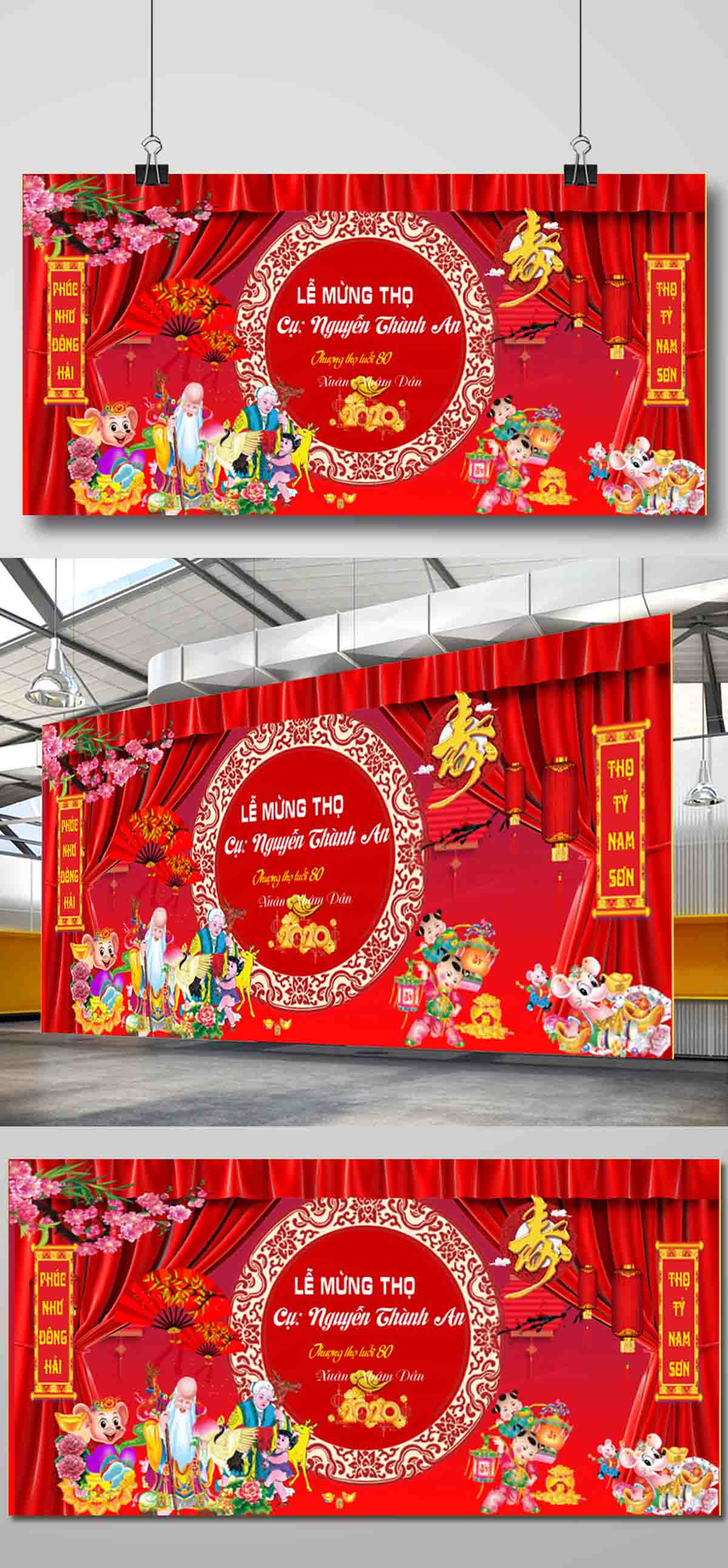 Backdrop lễ mừng thọ đầu xuân file Corel - mẫu 138