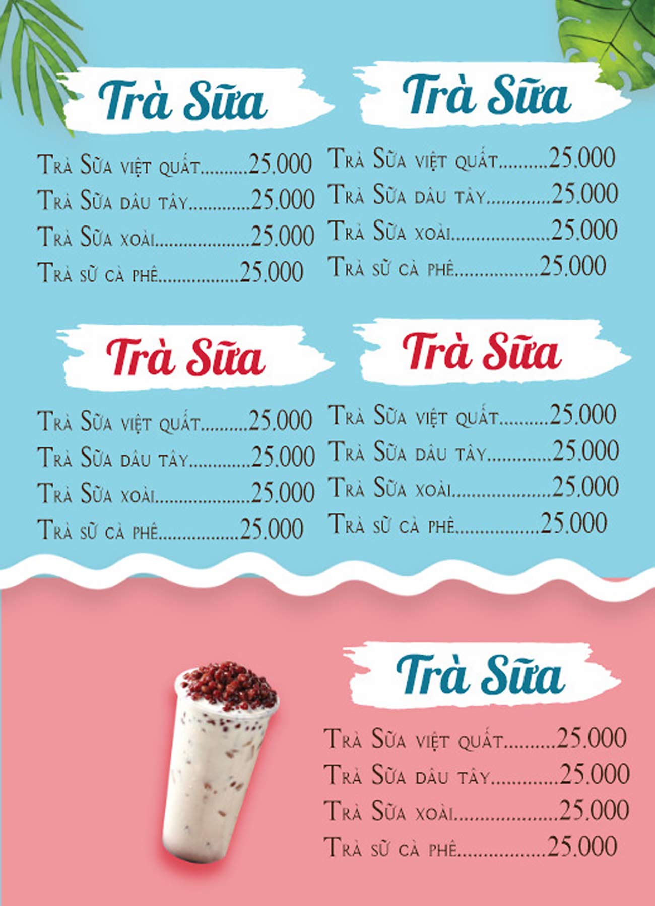 Menu đồ uống trà sữa file CDR