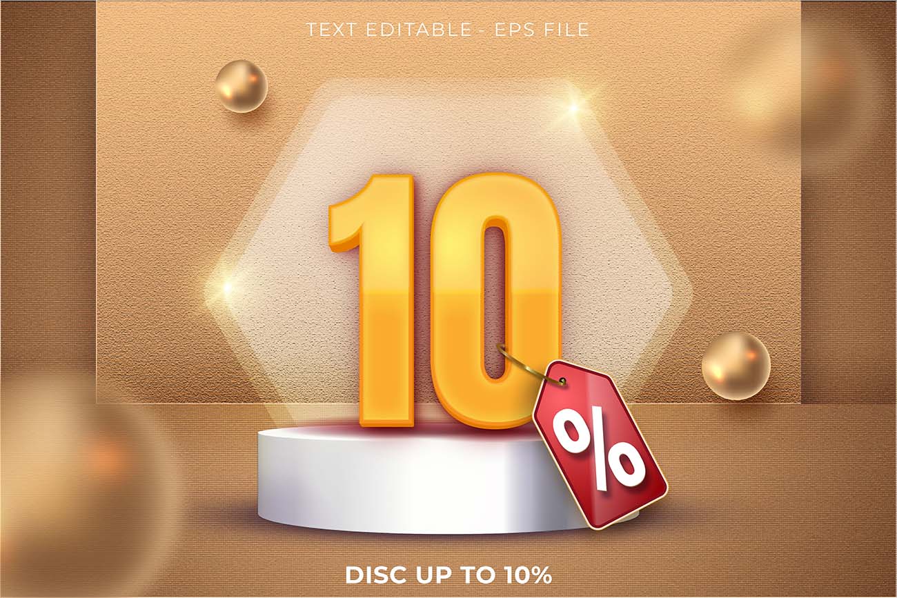 Bộ số 10% 3D vàng gold mẫu 07 file EPS