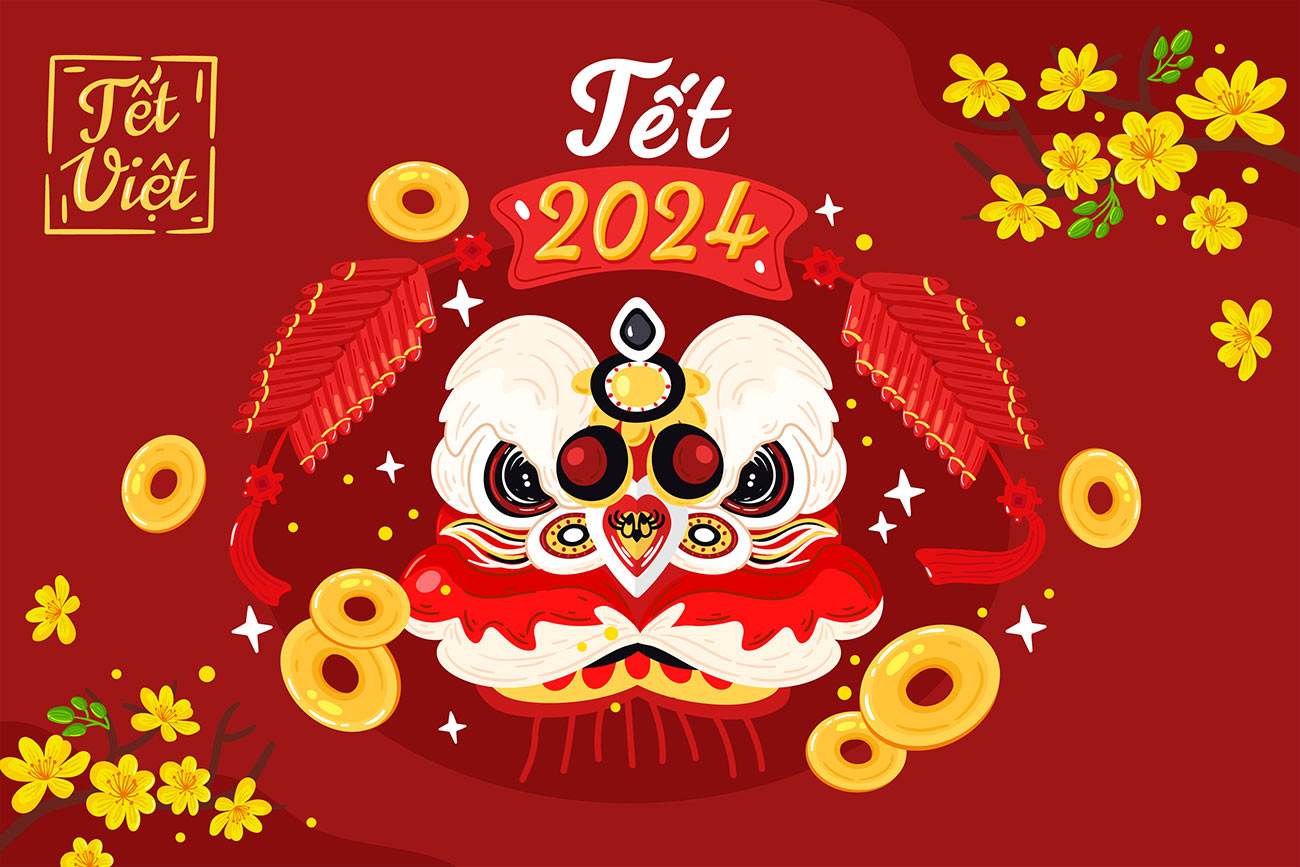 Banner tết 2024 hình đầu lân file EPS