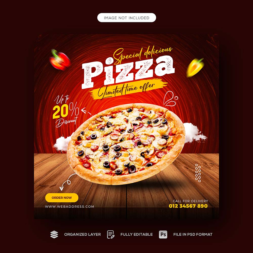 Poster quảng cáo bánh pizza file PSD mẫu P117