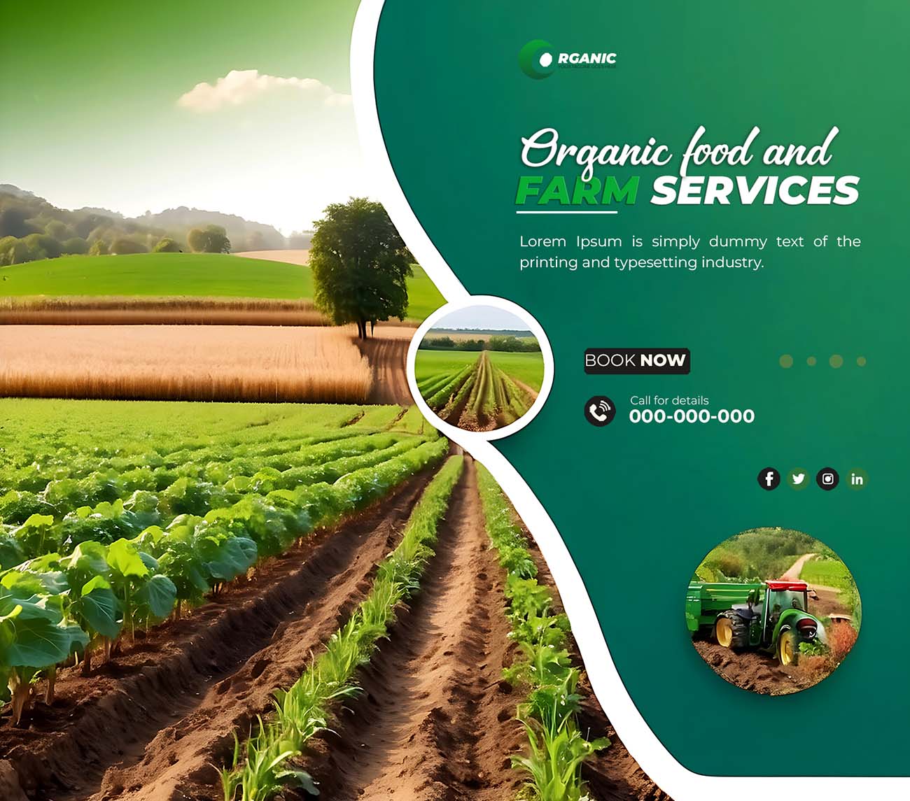 Banner thực phẩm hữu cơ và dịch vụ nông trại A47 file PSD