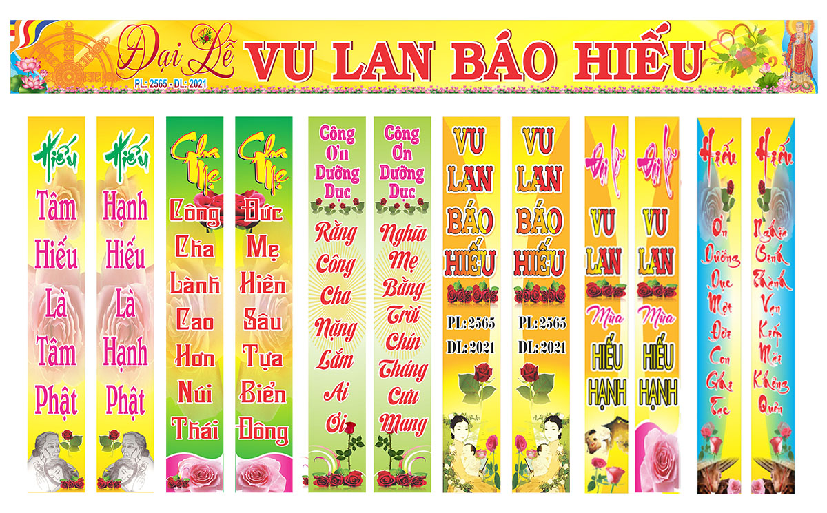 Băng rôn, phướn dọc đại lễ Vu Lan báo hiếu - File Corel