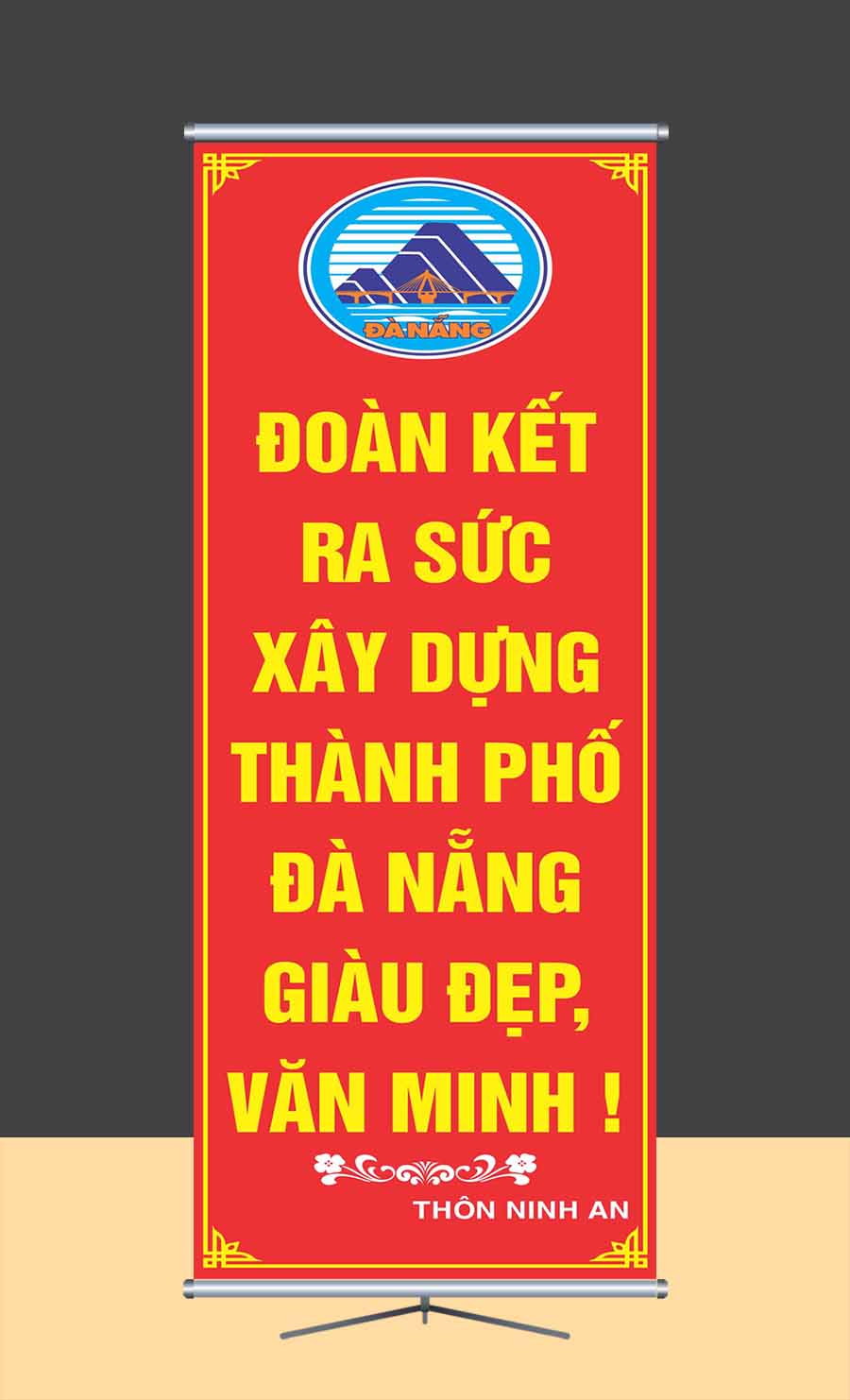 Mẫu phướn cổ động xây dựng thành phố thi đua văn minh Đà Nẵng file corel