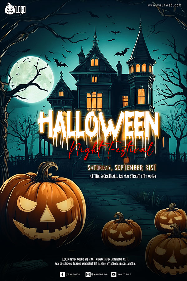 Poster lễ hội halloween file PSD mẫu MB322