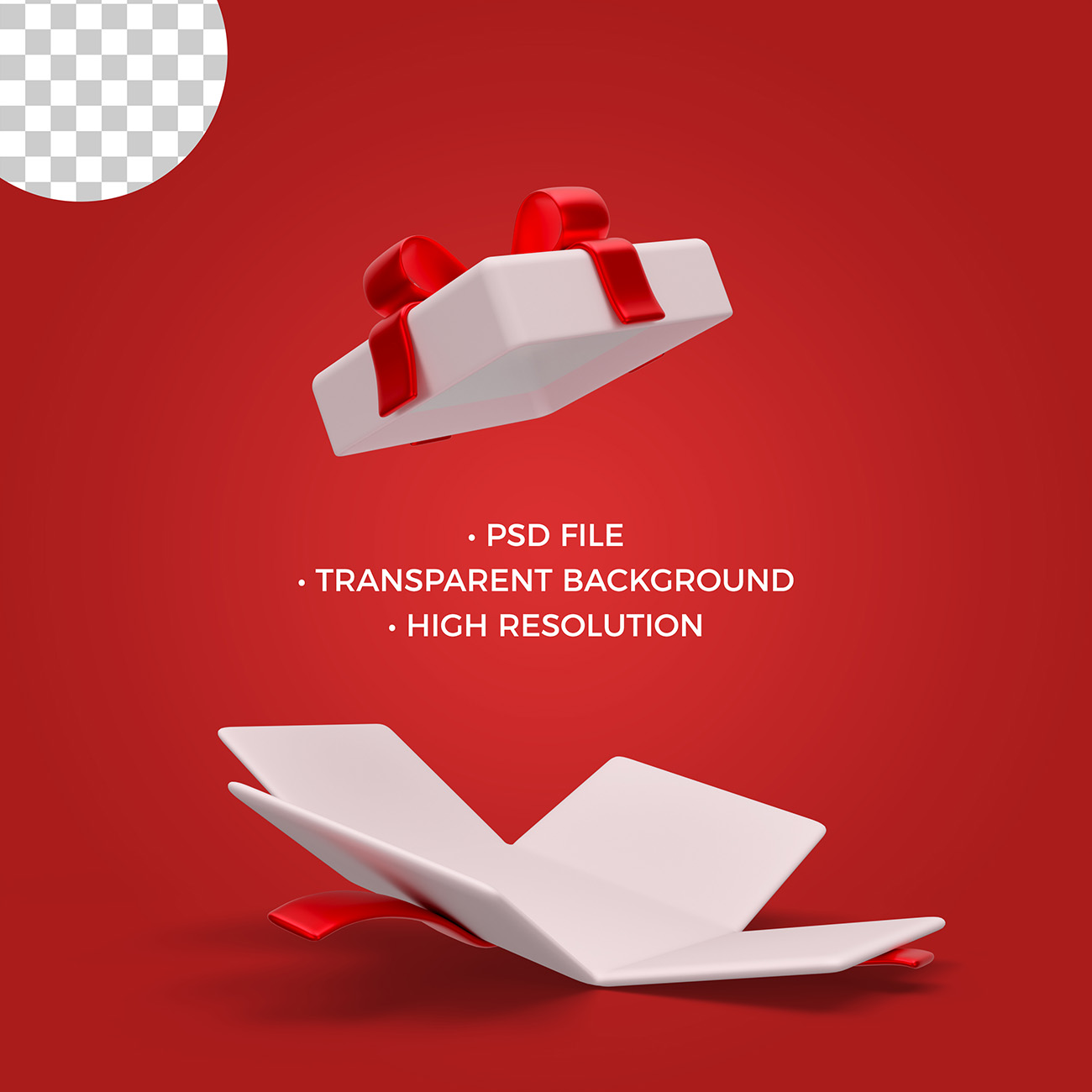 Hộp quà tặng có dây màu đỏ file PSD mẫu H5