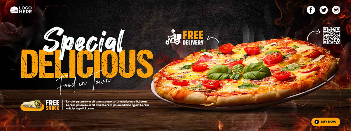 Banner quảng cáo bánh Pizza phô mai với cà chua K81 file PSD